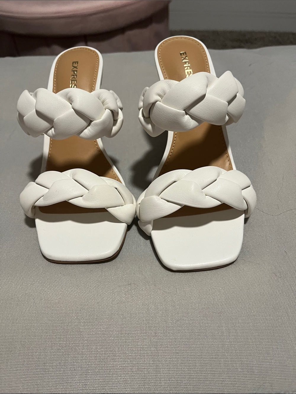 Express White Braided Double-Strap Heeled Slides